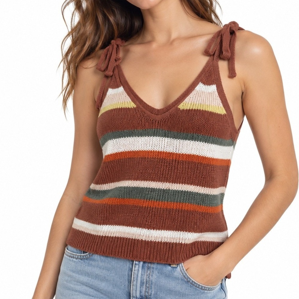 Madewell Grandfield Striped Tie Strap Sweater Tank Rust Multicolor Large